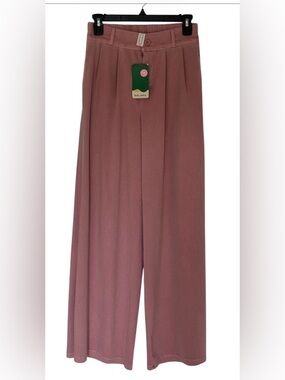 NWT HALARA Mauve High Wasted Plicated Wide Leg Pants SzS Pockets